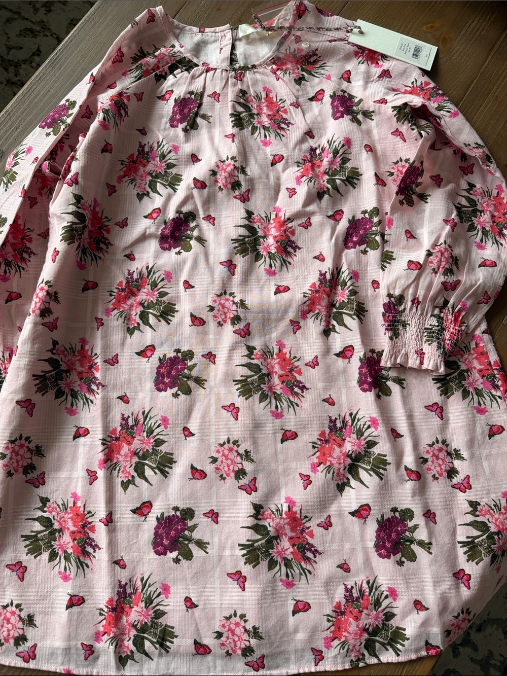 Love Shack Fancy Pink Floral Long Sleeve Tunic Dress
